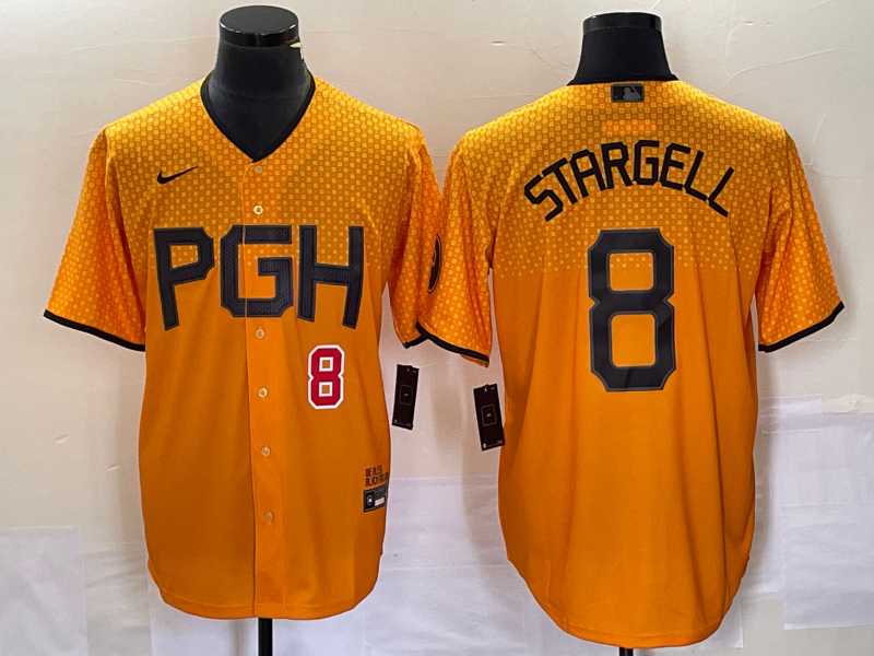 Men%27s Pittsburgh Pirates #8 Willie Stargell Number Gold 2023 City Connect Stitched Jersey